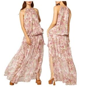 MISA Los Angeles NWT Angelina Drop Waist Floral Maxi Dress Flowy Sheer Pink xs s